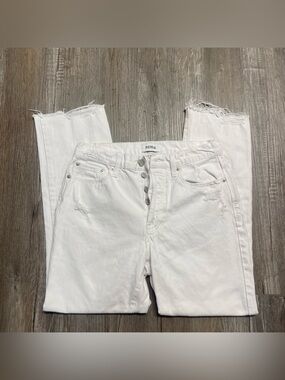 Pistola High Rise Straight Leg Jeans White Distressed Raw Hem Size 26 Button Fly